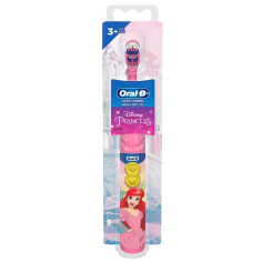 Periuta de Dinti Electrica pentru Copii, Oral-B, Disney Princess, Printesa Ariel, 8000 Vibratii, 3+ Ani, Baterii Incluse, Roz