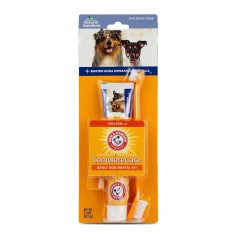 Set 1x Pasta de Dinti si 2x Periute pentru Caini, Arm & Hammer, Complete Care, Enzimatica, Aroma Pui, 67.5gr