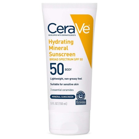 Crema de Corp, CeraVe, Mineral Sunscreen, cu Acid Hialuronic, Ceramide si Oxid de Zinc,  impotriva UVA si UVB, SPF50, 150ml