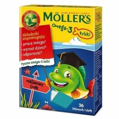 Pestisori Gumati, Moller's, Omega 3, imbunatateste Functia Cerebrala si Imunitara, cu Aroma de Zmeura, 36 jeleuri