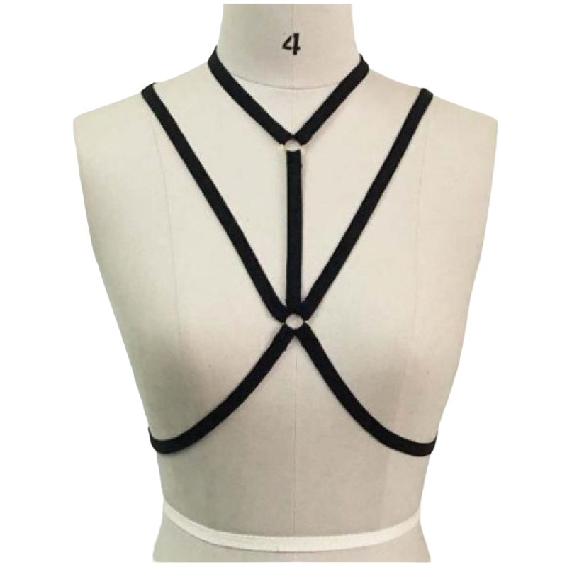 Ham Femei, Harajuku, Leather Body Harness, din Piele, Negru, pentru Sani, Marime Universala