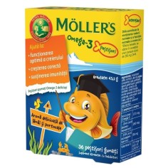 Pestisori Gumati, Moller's, Omega 3, imbunatateste Functia Cerebrala, cu Aroma de Lamaie si Portocale, 36 jeleuri