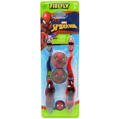 Set 2x Periute de Dinti pentru Copii, Firefly, Spider-Man, Capac Calatorii, Varsta 3+ Ani, Soft, Albastra si Rosie