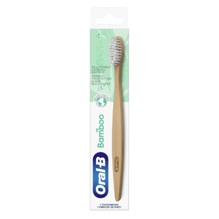 Periuta de Dinti, Oral-B, Ecologica, din Lemn si Fibre de Bambus, Biodegradabila, Peri infuzati cu Carbune, Maro