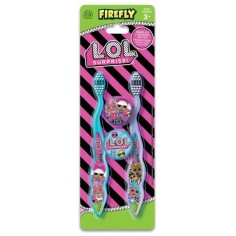 Set 2x Periute de Dinti pentru Copii, Firefly, LOL Surprise, Capac Calatorii, Varsta 3+ Ani, Soft, Bleu si Mov