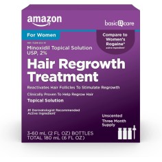 Set Solutie, Amazon Basic impotriva Caderii Parului, 2%, pentru Femei, Tratament 3 Luni, 3x 60gr