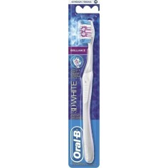 Toothbrush, Oral-B, 3D White, Complete Clean, Brilliance, for Effective Cleaning of Stains, Medium Bristles, White with Gray