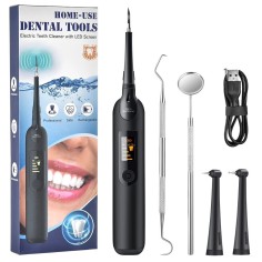 Dispozitiv Curatare, Zamo®, pentru indepartarea Tartrului si a Petelor, Ultrasonic, Oglinda si Capete de Curatare Incluse, Negru