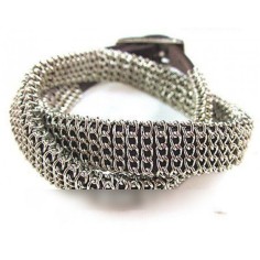 Bratara Barbati, Zamo®, Chainz, din Piele si Zale, Inchidere Catarama, Argintie, Marime Universala