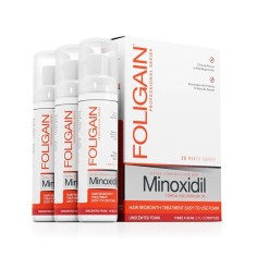 Spuma pentru Cresterea Parului, Foligain, 5% Minoxidil, fara Parfum, 3 x 60ml