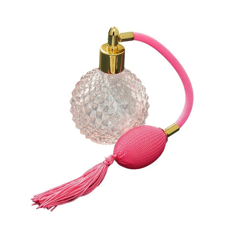 Sticla Parfum, Zamo®, Pink Pump, cu Pulverizator Infiletabil si Capac, Capacitate 90ml, Model Vintage, Roz cu Transparent