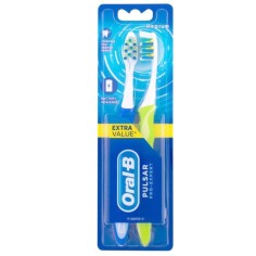 Set 2x Periute de Dinti, Oral-B, Pulsar Pro-Expert, cu Baterie, 10.000 Vibratii/Min, Peri Medii, Culoare Verde si Albastru