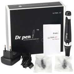 Creion cu Micro-Ace din Titan, Dermapen, Dr. Pen, Ultima A7C, 2x Rezerve 12 ace, Adancime 0.25 - 2.50 mm, 5 viteze, cu Fir