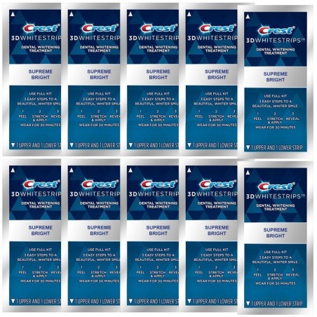 Set 10x Envelopes, Teeth Whitening Strips, Crest 3D Whitestrips, Supreme Bright, Whitening Level 24