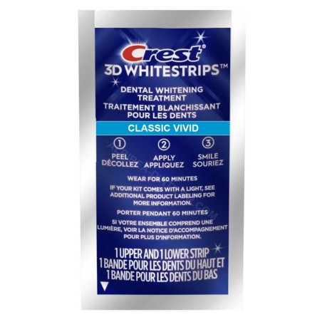 Benzi Albirea Dintilor, Crest, 3D White, Classic Vivid, 8% Concentratie, Tratament 1 zi, 30 min, Nivel Albire 6, 1x plic