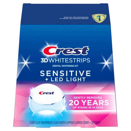 Cutie 14x Benzi Albirea Dintilor, Crest, 3D White, Sensitive, 6% Concentratie, cu Lampa UV Acceleratoare, 14 zile