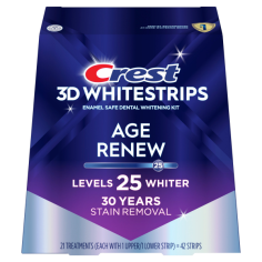 Set of 21x Teeth Whitening Strips, Crest, 3D White, Age Renew, 14% Concentration, 21-day Treatment, 60 min, Whitening Level 25