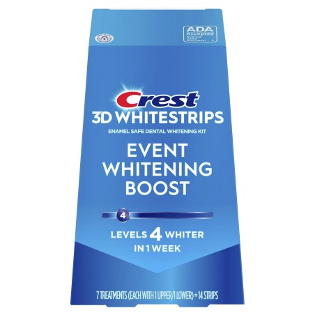 Set 7x Benzi Albirea Dintilor, Crest, 3D White, Event Whitening Boost, 10% Concentratie, Tratament 7 zile, 30 min, Nivel Albire 