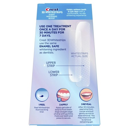 Set 7x Benzi Albirea Dintilor, Crest, 3D White, Event Whitening Boost, 10% Concentratie, Tratament 7 zile, 30 min, Nivel Albire 