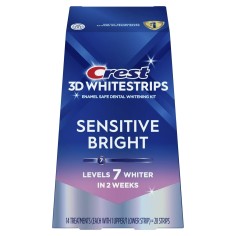 Set of 14 Teeth Whitening Strips, Crest, 3D White, Sensitive Bright, 8% Concentration, 14-day Treatment, 30 min, Whitening Level