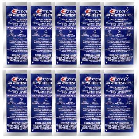 Set 10x Benzi Albirea Dintilor, Crest, 3D White, Professional Express White, 14% Concentratie, Tratament 10 zile, 45 min, Nivel 
