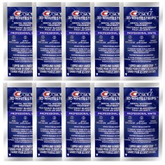 Set 10x Benzi Albirea Dintilor, Crest, 3D White, Professional White, 10% Concentratie, Tratament 10 zile, 45 min, Nivel Albire 2