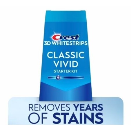 Set of 10 Teeth Whitening Strips, Crest, 3D White, Classic Vivid, 8% Concentration, 10 Day Treatment, 30 min, Whitening Level 6