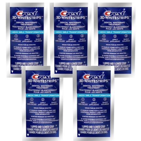 Set 5x Benzi Albirea Dintilor, Crest, 3D White, 1 Week Smile Transformation, 10% Concentratie, Tratament 5 zile, 60 min, Nivel A