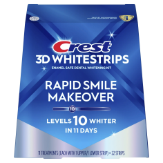 Set 11x Benzi Albirea Dintilor, Crest, 3D White, Rapid Smile Makover, 10% Concentratie, Tratament 14 zile, 45 min, Nivel Albire 