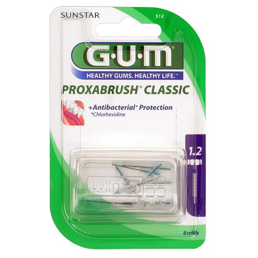 Set 8x Periute Interdentare, GUM, ProxaBrush, pentru Curatare in Profunzime, Tratate cu Clorhexidina, 1.2mm