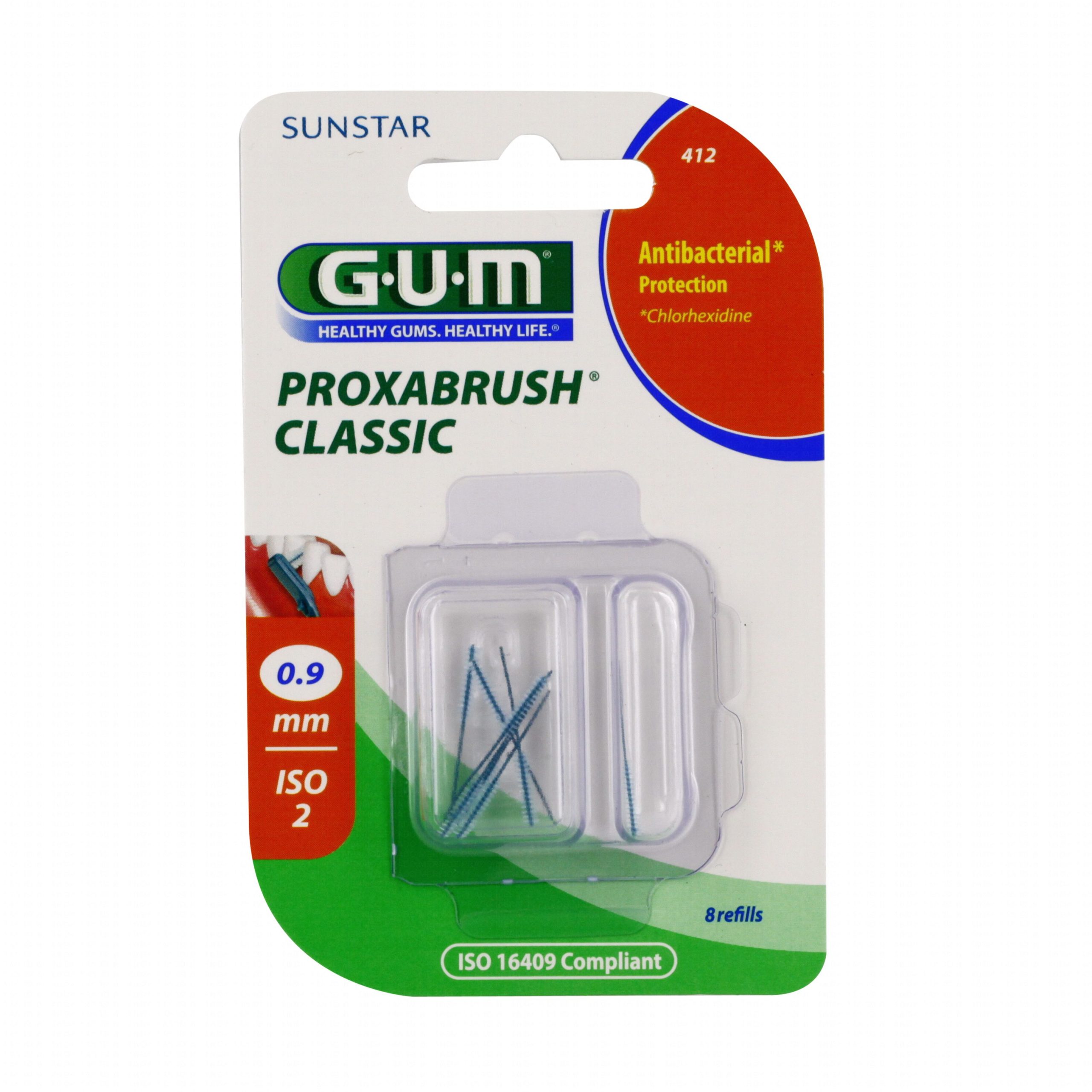 Set 8x Periute Interdentare, GUM, ProxaBrush, pentru Curatare in Profunzime, Tratate cu Clorhexidina, 0.9mm