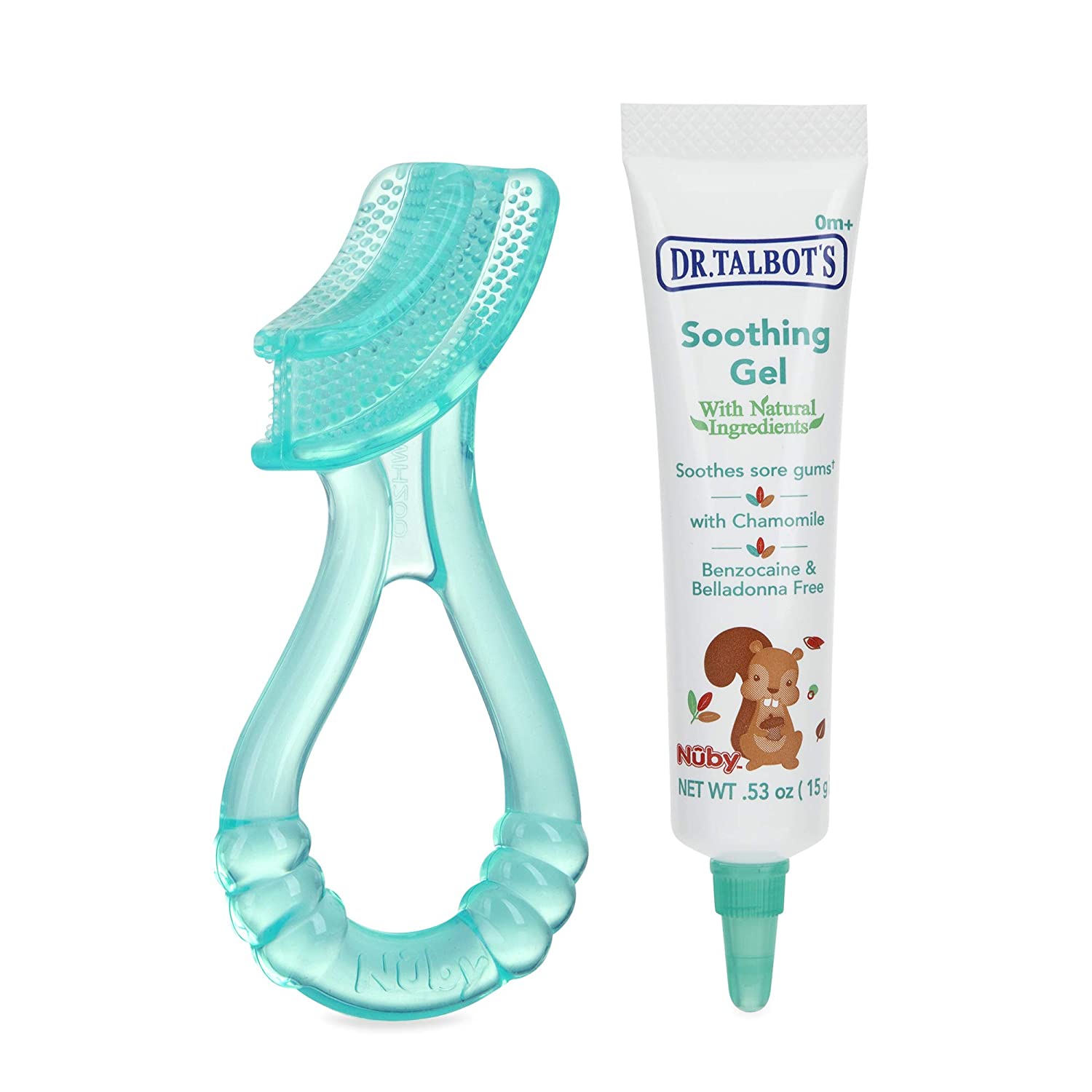 Set Gel Dentar si Jucarie Dentitie, Nuby, Dr. Talbots, pentru Calmarea Durerilor Gingivale ale Bebelusilor, Natural, 15g