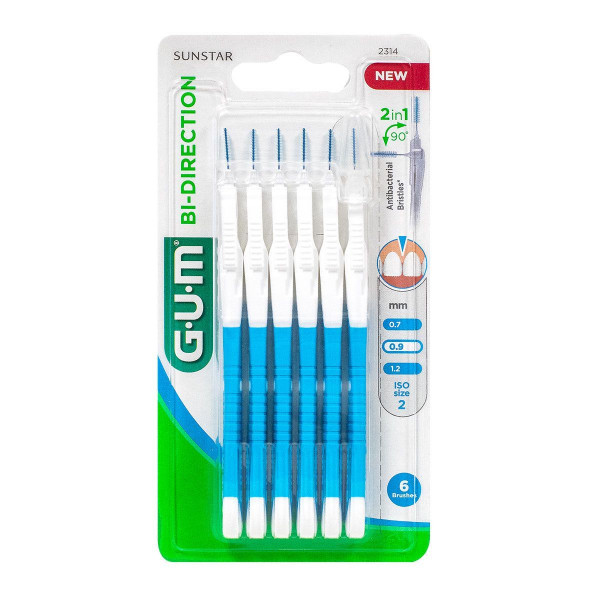 Set 6x Periute Interdentare, GUM, Bi-Direction, pentru Curatare in Profunzime, Tratate cu Clorhexidina, 0.9mm