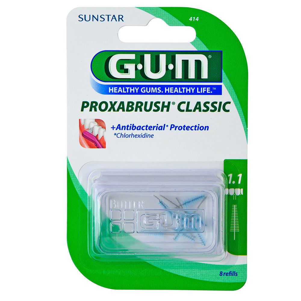 Set 8x Periute Interdentare, GUM, ProxaBrush, pentru Curatare in Profunzime, Tratate cu Clorhexidina, 1.1mm