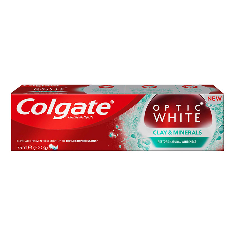 Pasta de Dinti, Colgate, Optic White, Clay and Minerals, Efect de Albirea Dintilor cu Argila si Minerale, 75ml