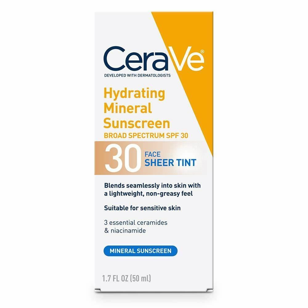 Crema de Fata, CeraVe, Hydrating Mineral Sunscreen, Protectie Solara, SPF 30, cu Ceramide Esentiale, 50ml