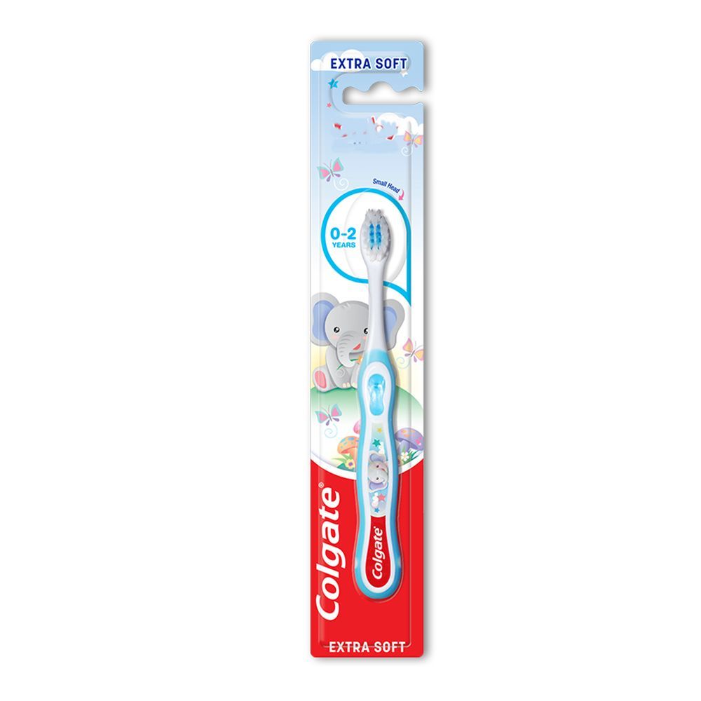 Periuta de Dinti Copii, Colgate, Baby, 0-2 ani, Extra-Soft, model Elefant, Culoare Albastra