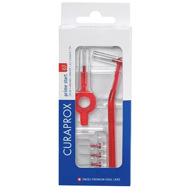 Set Periute Interdentare, Curaprox, CPS 07 Prime Start, pentru Curatarea Spatiilor Interdentare, impotriva Gingivitei, Culoare Rosu, 5 buc