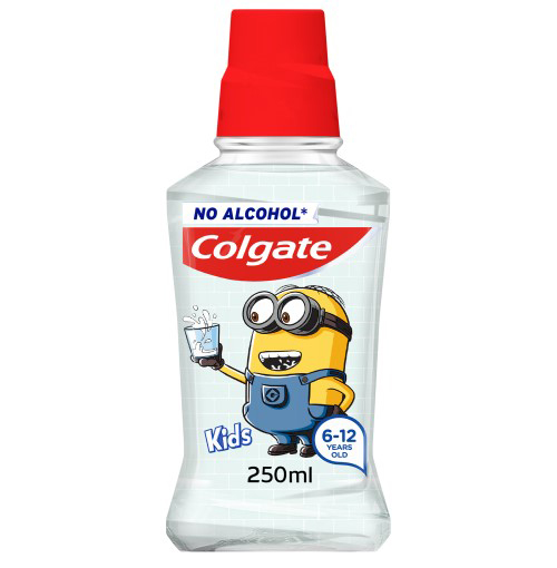 Apa de Gura pentru Copii, Colgate Kids, Minions, cu Fluor, Varsta 6-12 ani, fara Alcool, Aroma Fructe, 250ml