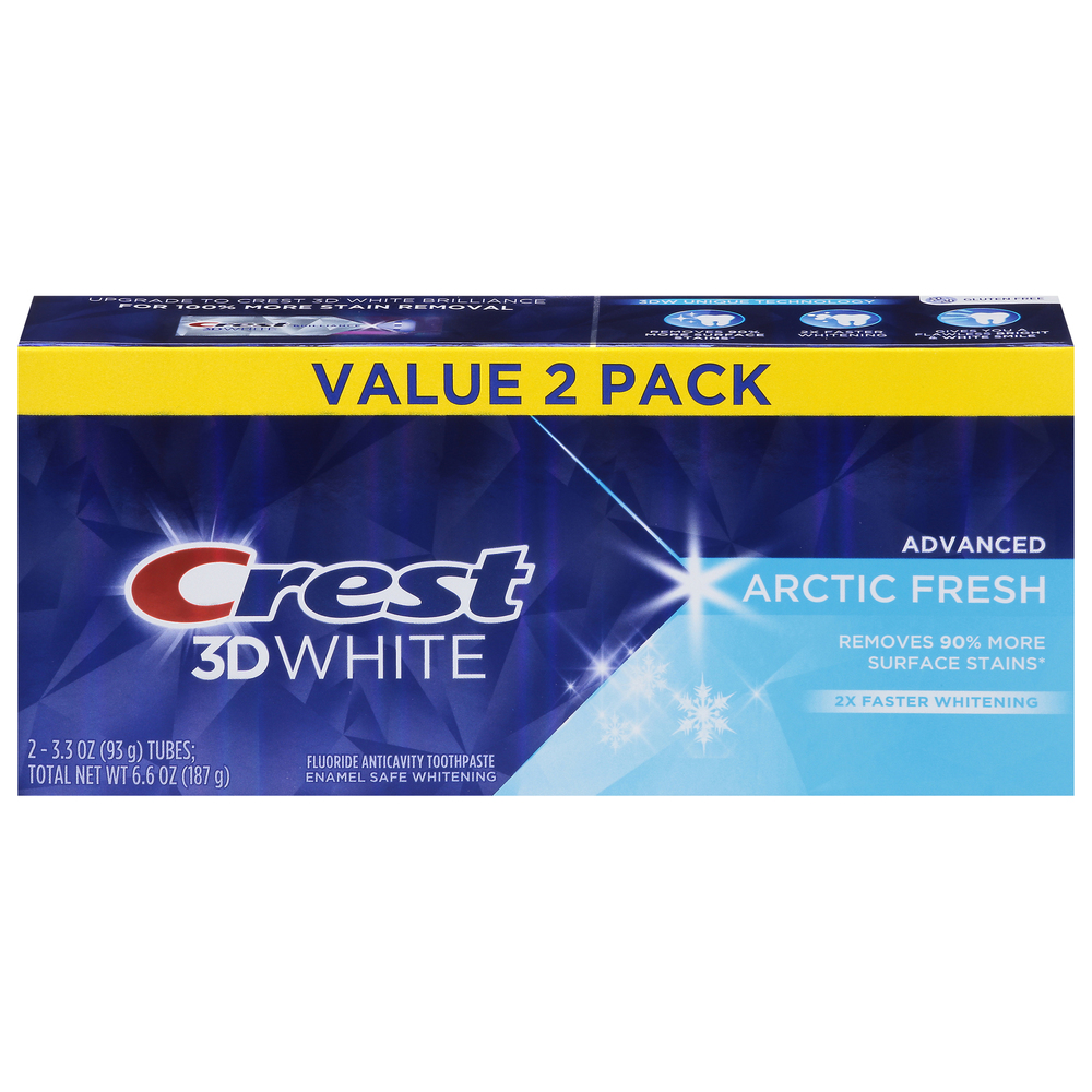 Set 2x Paste de Dinti, Crest 3D White, Arctic Fresh, Efect Albirea Dintilor si Respiratie Proaspata, 93gr