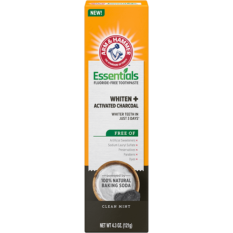 Pasta de Dinti, Arm & Hammer, Essentials Charcoal, Fara Fluor, pentru Albirea Dintilor cu Carbune Activat, 121gr