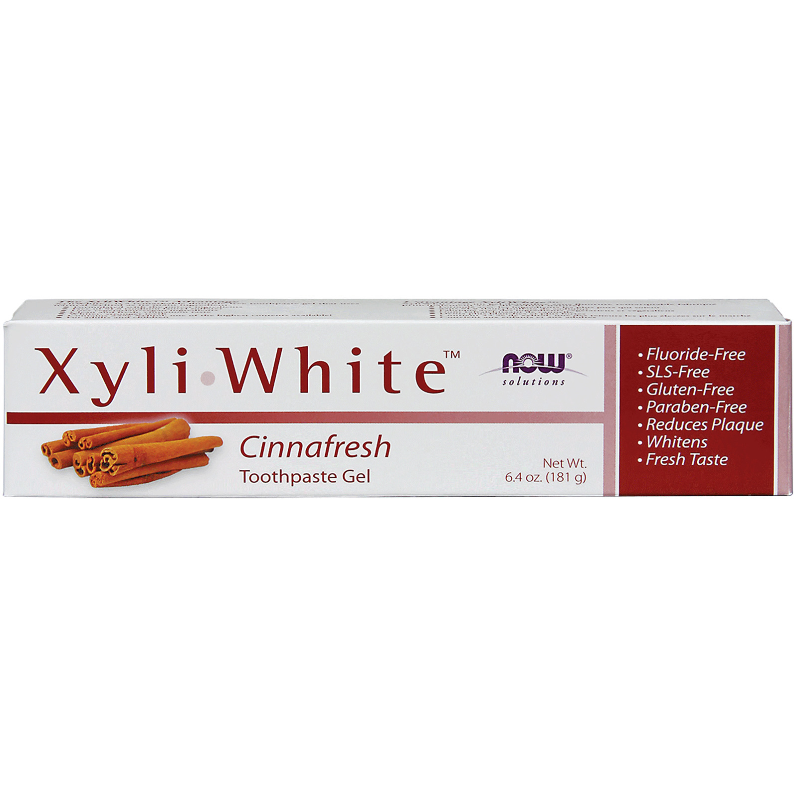 Pasta de Dinti, Now Solutions, Xyli White Cinnamon, pentru Albirea Dintilor, fara Fluor, Aroma Scortisoara, 181gr