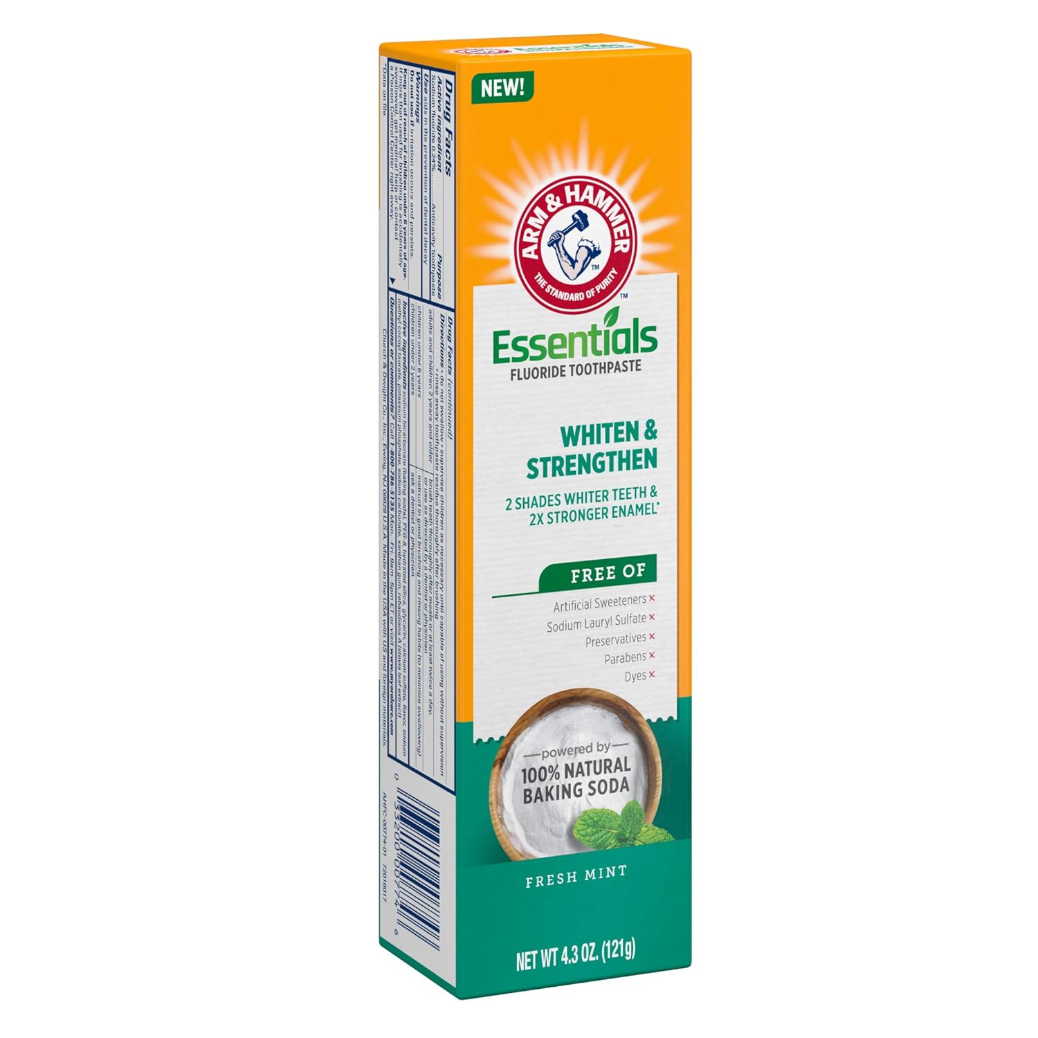 Pasta de Dinti, Arm & Hammer, Essentials, pentru Albirea Dintilor si Intarirea Smaltului, Aroma Menta, cu Fluor, 121gr