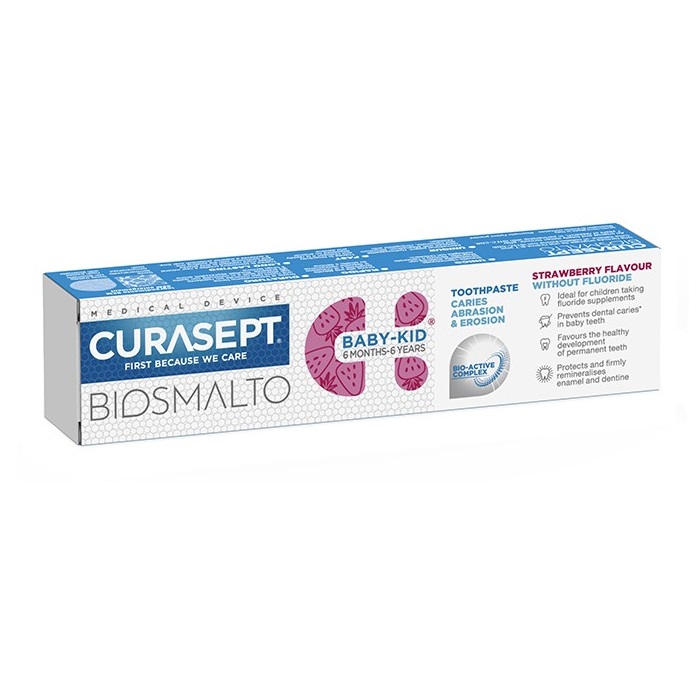 Pasta de Dinti pentru Copii, Curasept, Biosmalto, Varsta 6 luni-6 ani, fara Fluor, Aroma Capsuni, 50ml