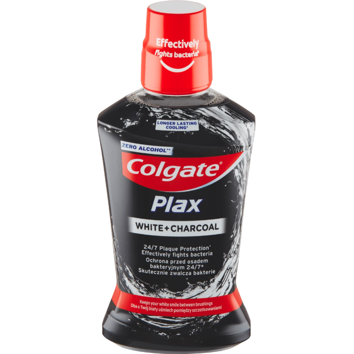 Apa de Gura, Colgate Plax, White & Charcoal, impotriva Placii Bacteriene, Previne Petele, cu Carbune, fara Alcool, 500ml